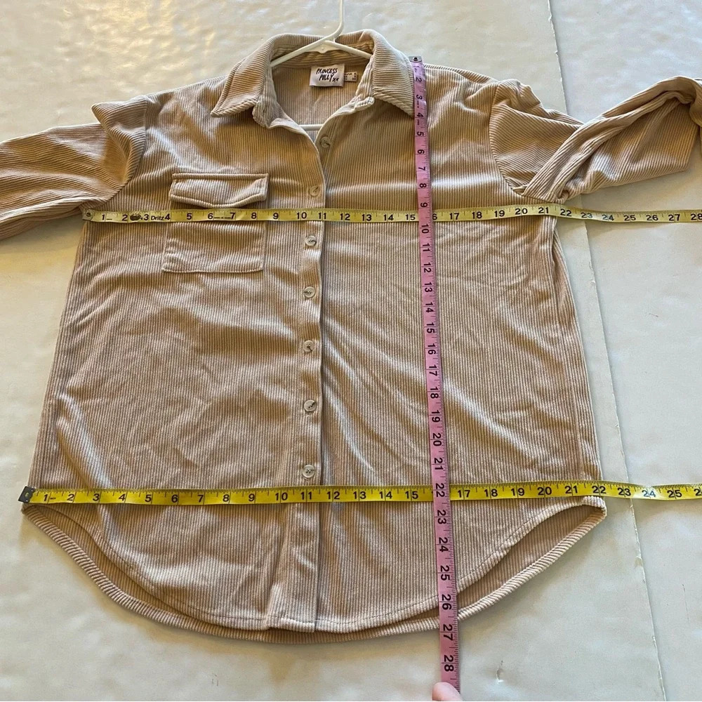 Princess Polly Corduroy Shirt Womens 2 XS Button Down Long Sleeve Nude Beige - Picture 9 of 9